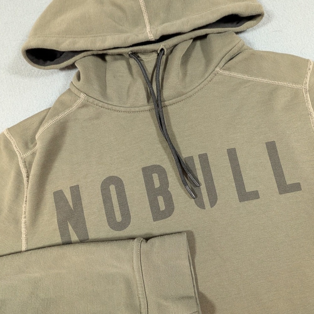 NOBULL Pullover Hoodie Mens Medium Olive Green Graphic Logo Sweatshirt